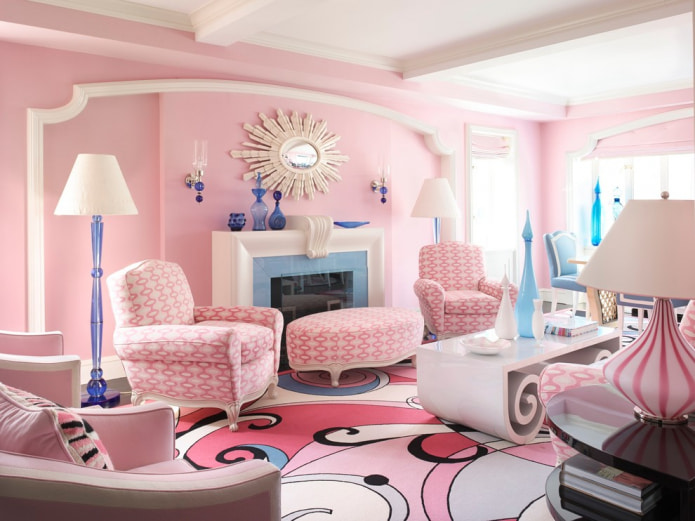 Roze en blauwe interieur