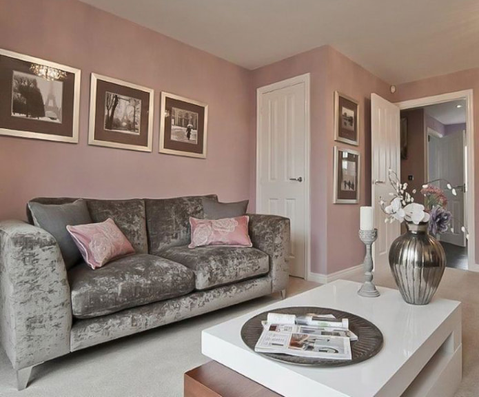 Wit, roze en grijs interieur