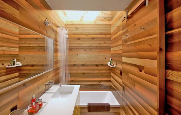 moderne badkamer met houten afwerking
