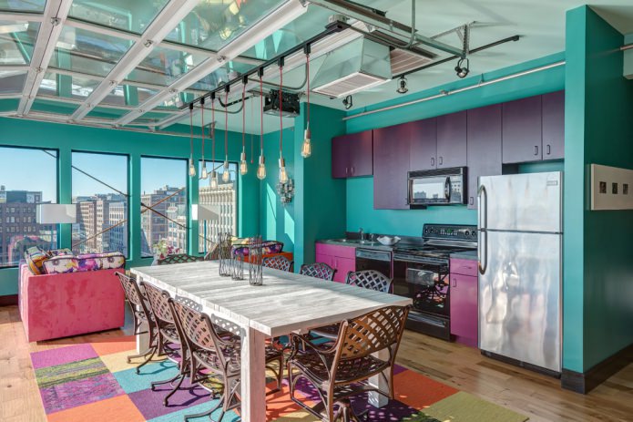 paars-turquoise keuken