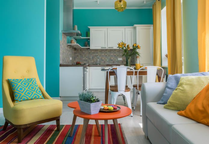 geel-turquoise kamer