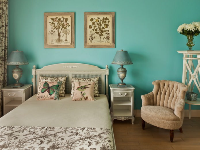 beige en turquoise slaapkamer