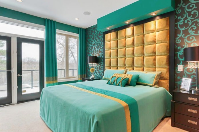 zwart en turquoise behangpatroon