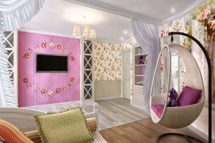 hangstoel op de vloer in een kinderkamer