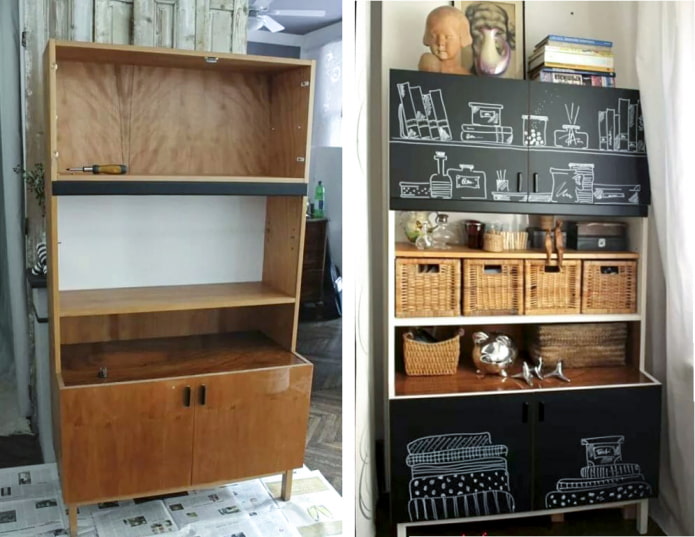 Een dressoir bedekt met schoolbordverf