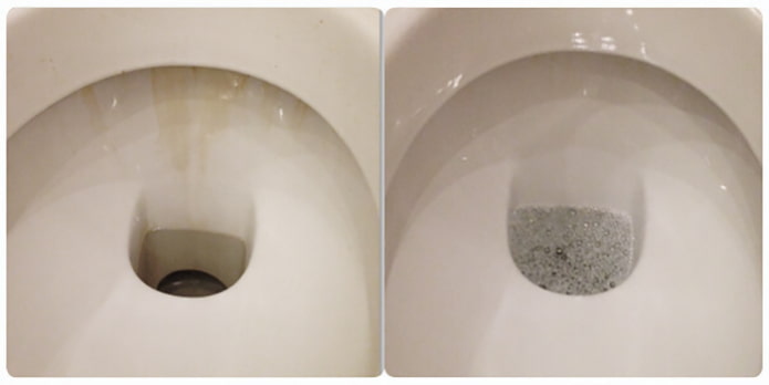 Toilet voor en na reiniging met boorzuur