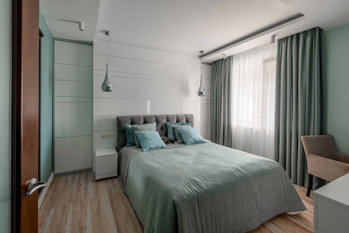 Slaapkamer in koude munttinten