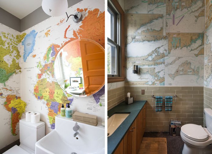 kaart in het interieur van de badkamer