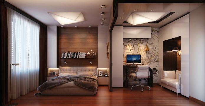 kaart in het interieur van de slaapkamer-studeerkamer