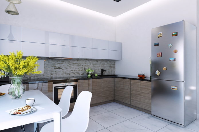 koelkast in de keuken in de vorm van de letter G
