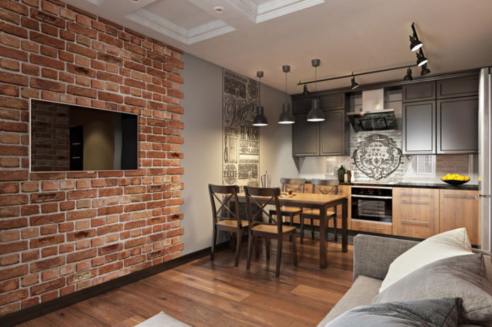 metselwerk in het interieur van de woonkeuken