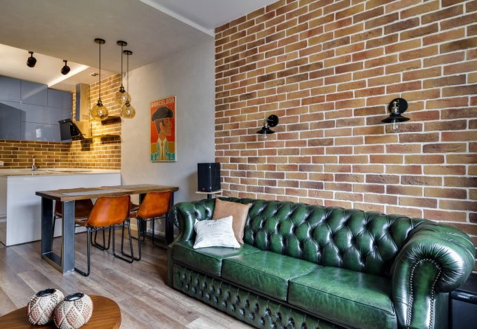 metselwerk in het interieur van de keuken-woonkamer