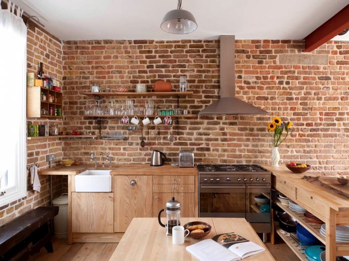 metselwerk in het keukeninterieur