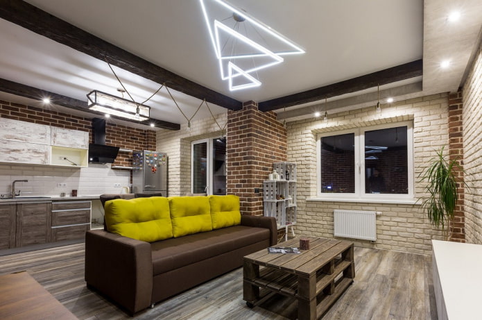 metselwerk in het interieur van de woonkeuken