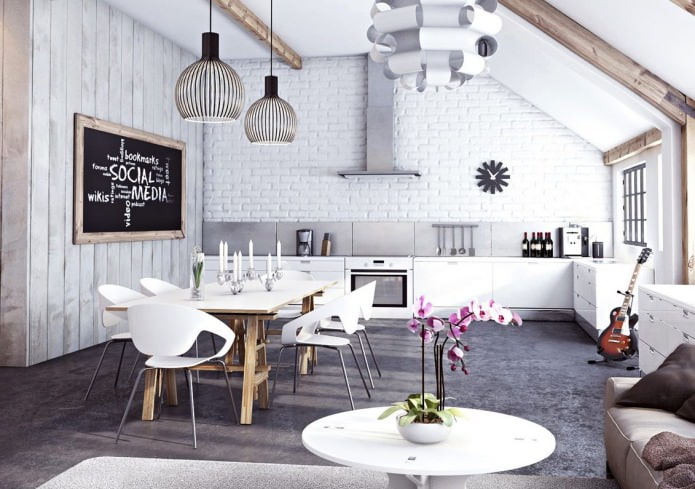 witte bakstenen muur in het interieur van de keuken