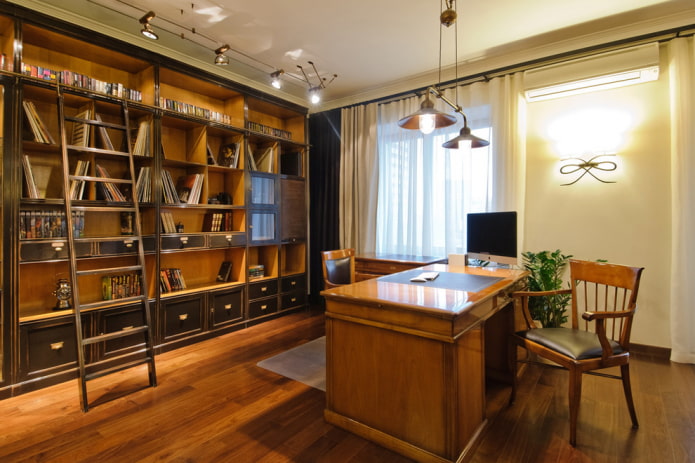 boekenplanken in het kantoorinterieur