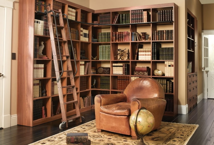 hoekboekenplanken in het interieur