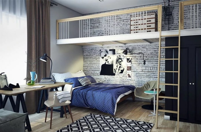 slaapkamer voor een tienermeisje in loftstijl