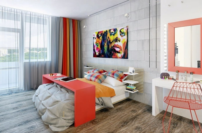 slaapkamer voor een tienermeisje in loftstijl