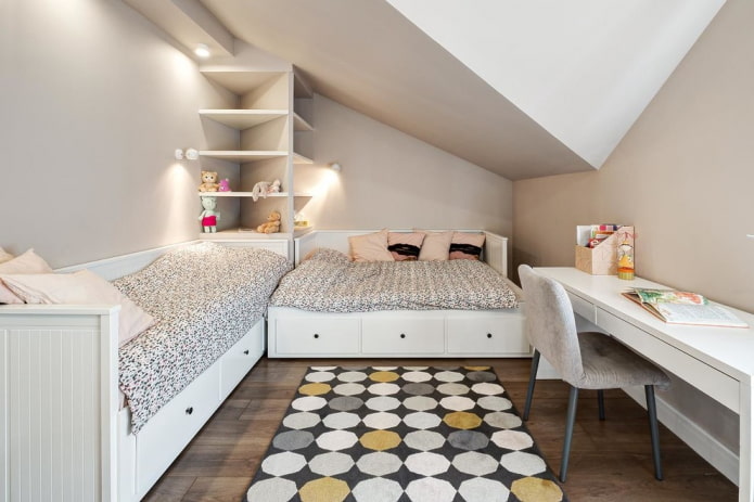 het plannen van een zolderkamer voor twee meisjes