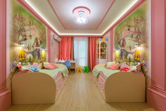 ontwerp van een slaapkamer voor twee kleutermeisjes