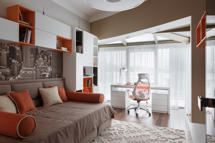 ontwerp van een slaapkamer met raam voor een tienerjongen