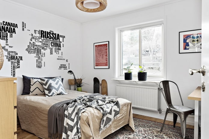 slaapkamer voor een tienerjongen in Scandinavische stijl