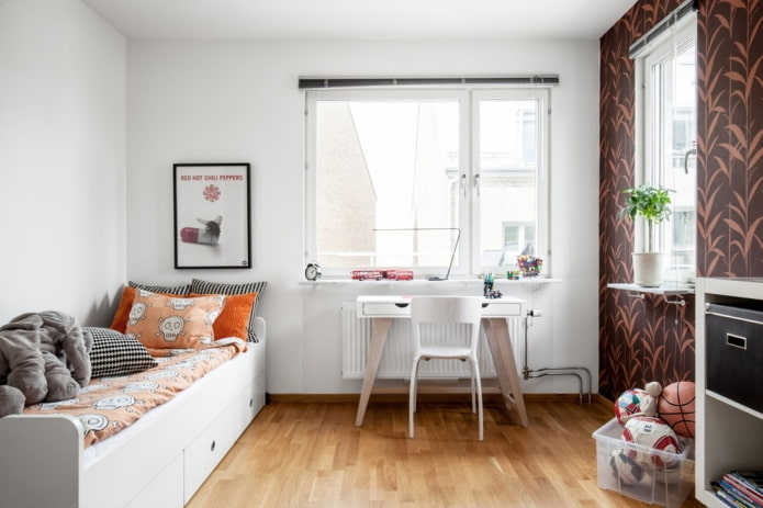 slaapkamer voor een tienerjongen in Scandinavische stijl