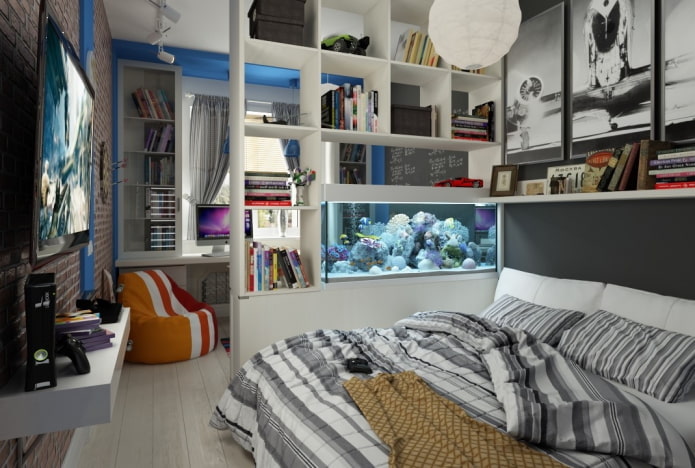 indeling van een slaapkamer voor een tienerjongen