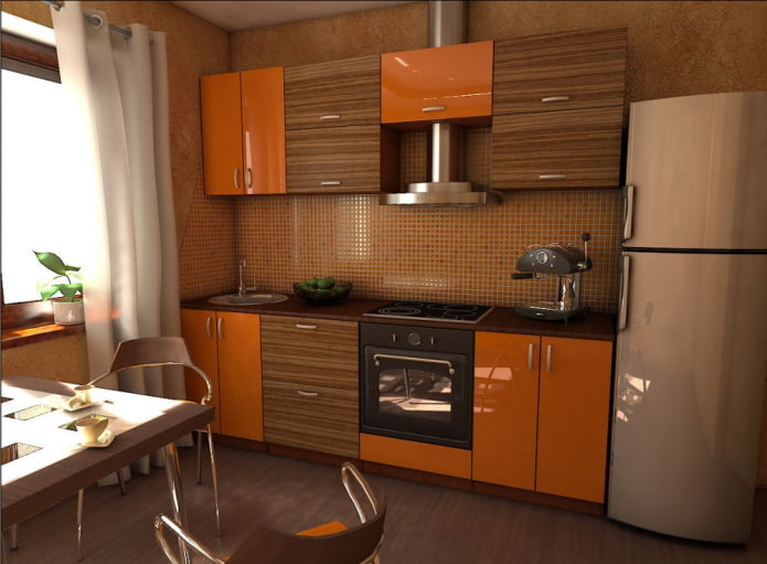 bruin keukeninterieur met felle accenten