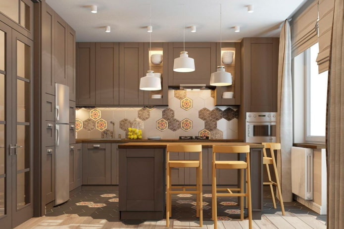 keuken in bruine tinten in Scandinavische stijl