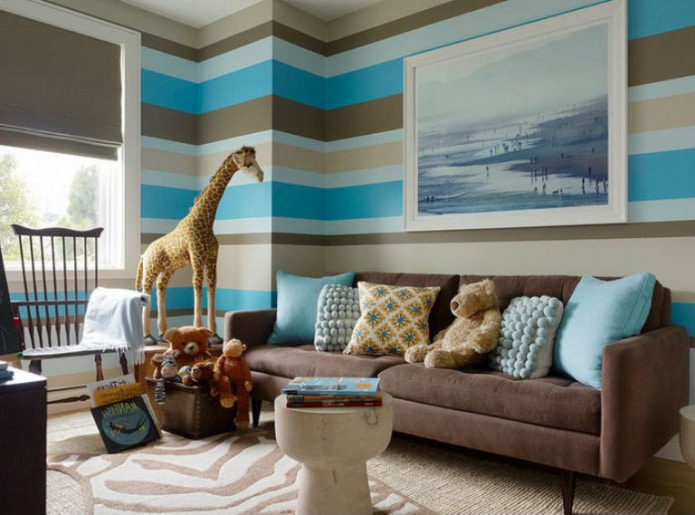 bruin en blauw in het interieur