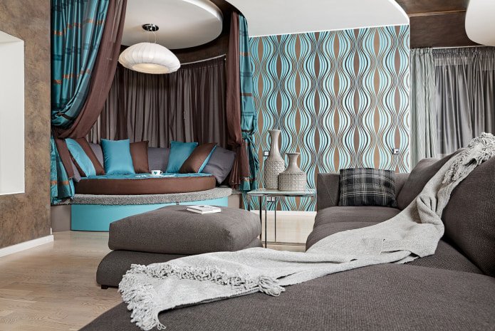 bruin en turquoise in het interieur