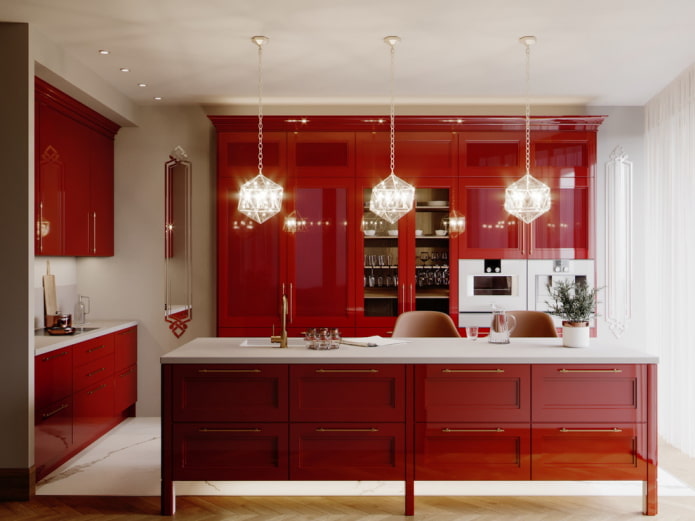 keukeninterieur in rode tinten