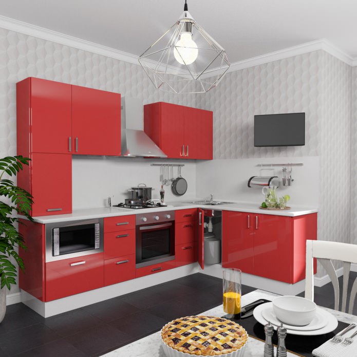 kleine keuken in rode tinten