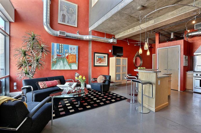 keuken-woonkamer in loftstijl