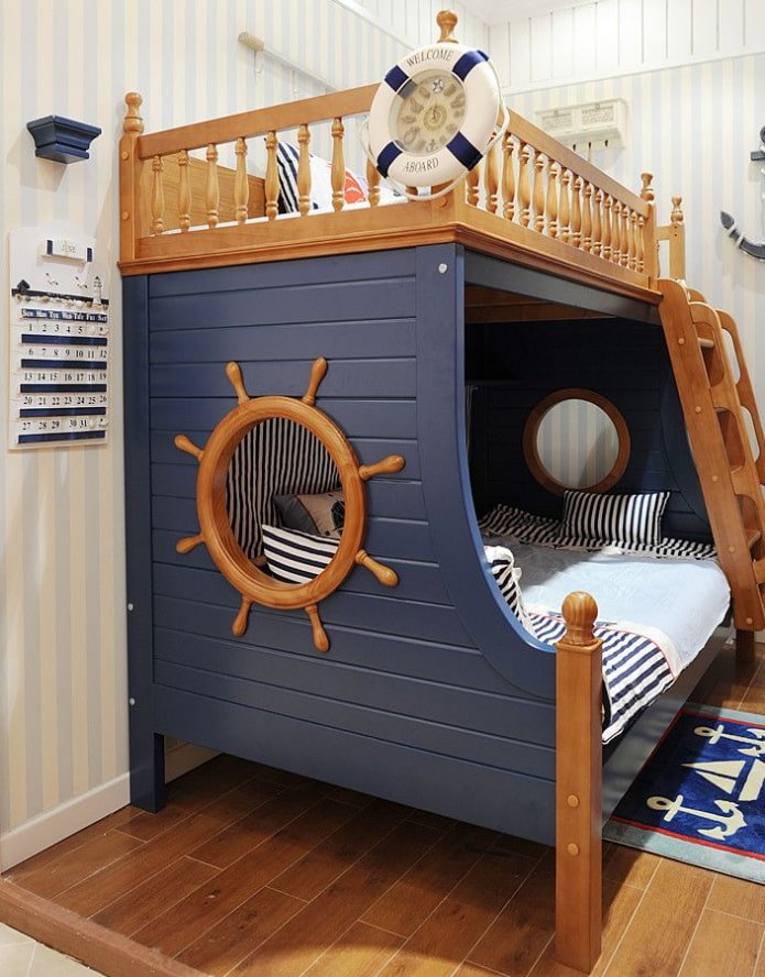 scheepsvormig bed in nautische stijl