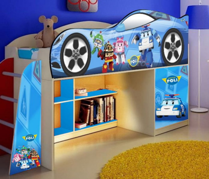 bed in de vorm van een auto