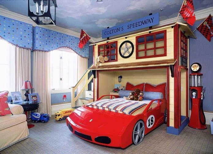 bed in de vorm van een auto
