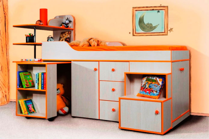 grijze kindermeubelset met oranje rand