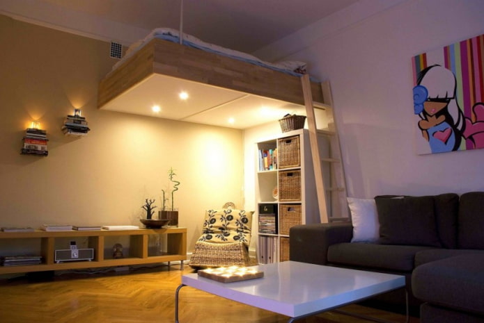 bed onder het plafond met verlichting