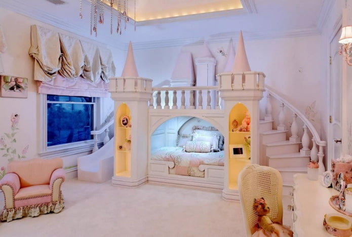bed in de vorm van een huis in klassieke stijl
