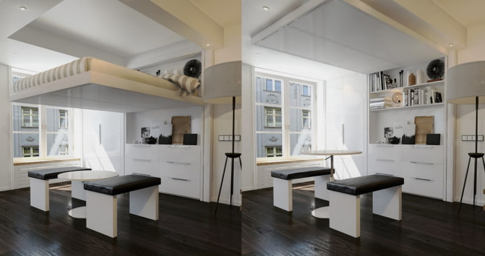 BedUp bed (oplopend tot aan het plafond)