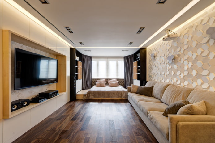 bed in de woonkamer