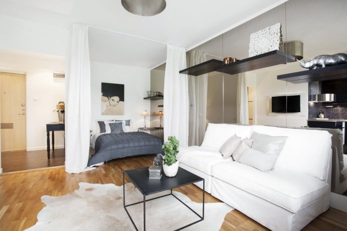 zonering in een slaapkamer en een woonkamer