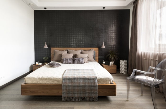 bruin bed in het interieur van de slaapkamer