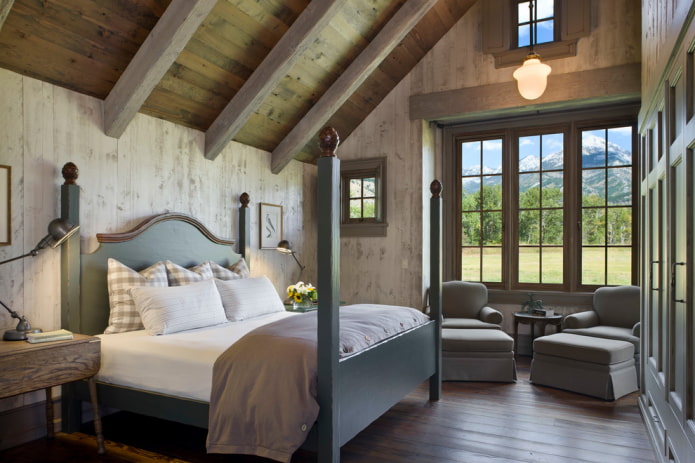 grijs bed in het interieur van de slaapkamer