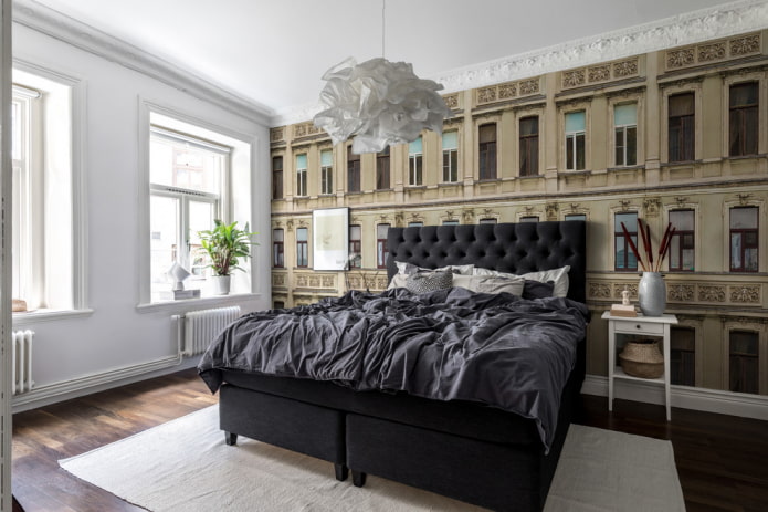 zwart bed in het interieur van de slaapkamer