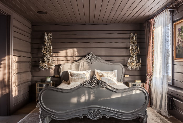 grijs bed in het interieur van de slaapkamer