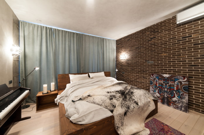 bed in een loft-stijl interieur